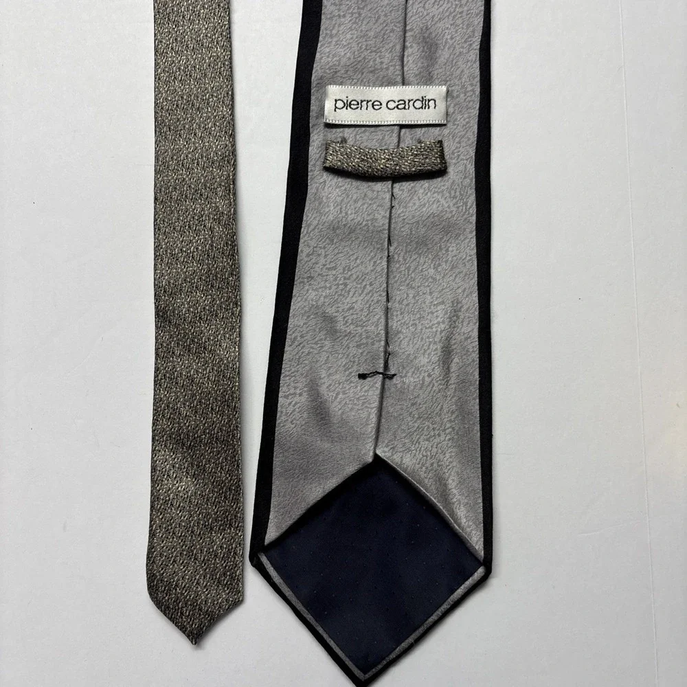 Tie, Pierre Cardin Long ABSTRACT Wave Frame Navy Grey Wine‎ Gold Import SILK USA